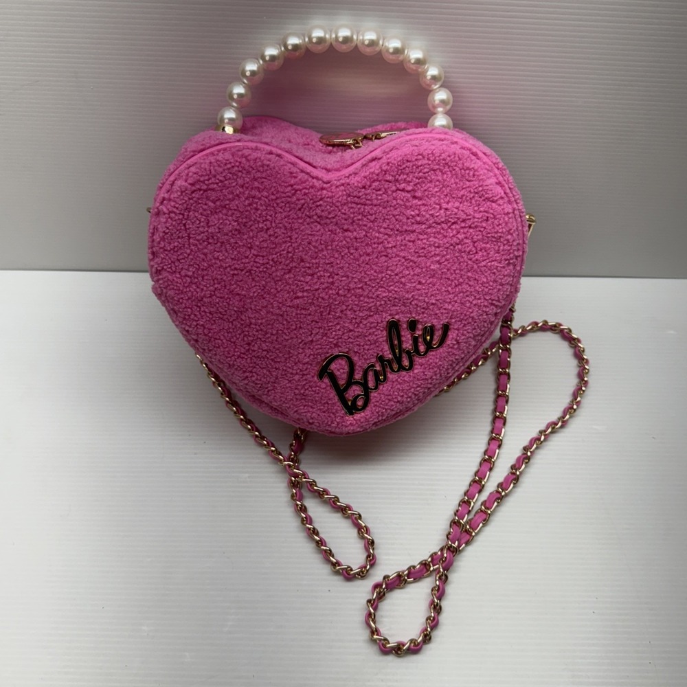 Barbie Our Universe Heart Figural Pink Sherpa Crossbody Bag - Picture 10 of 10